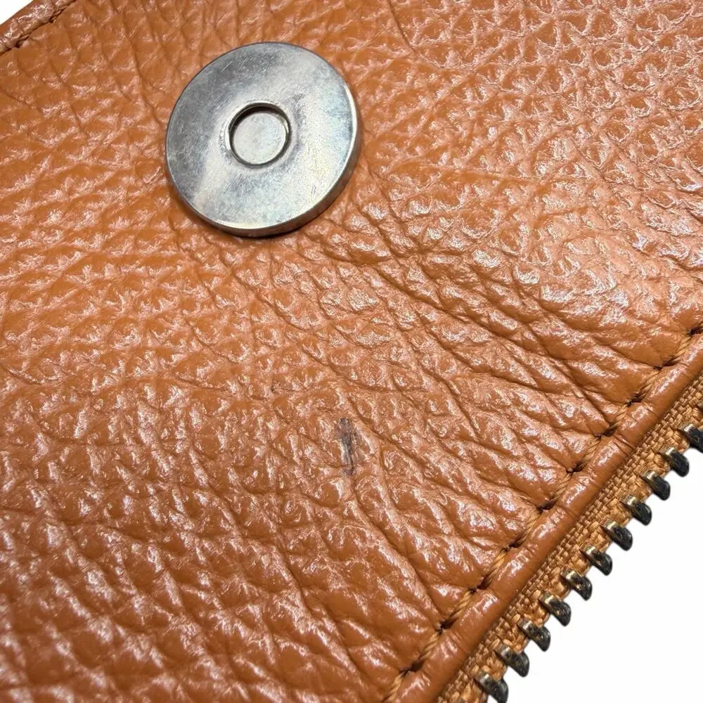 Valentina Italy Pebbled Leather Crossbody Bag Cognac Tan Zip Purse